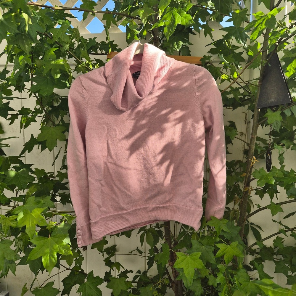 Talbots Petite Pink Pure Merino Wool Cowl Neck Sweater Button Cuff Preppy MP